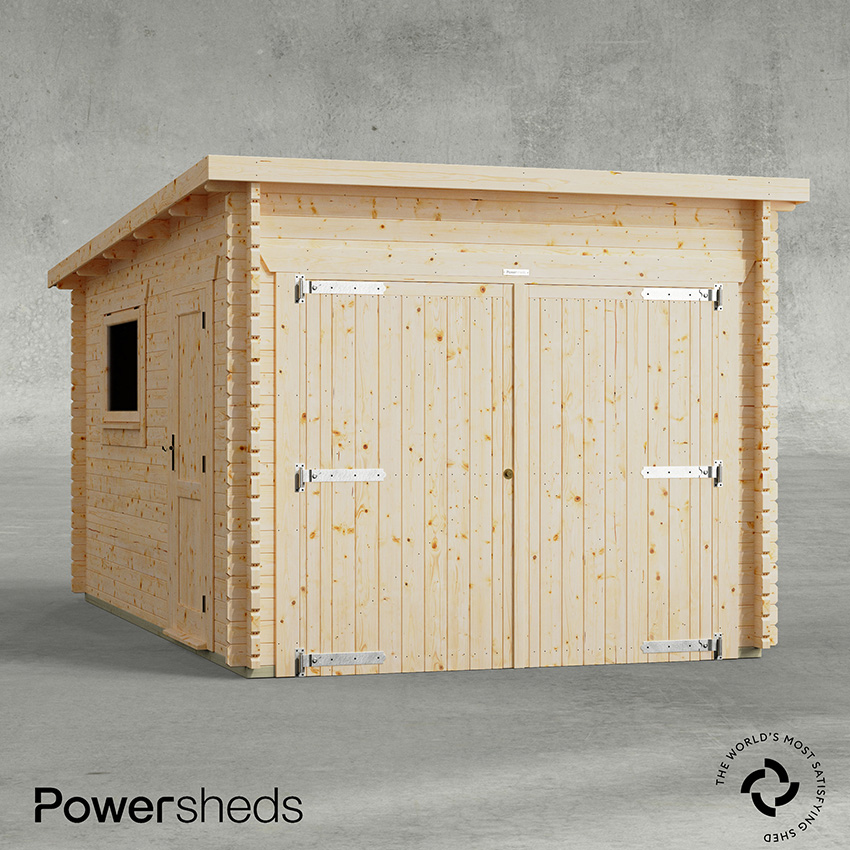 Powersheds Pent Garage Log Cabin - 44mm Powersheds Pent Garage Log Cabin - 44mm