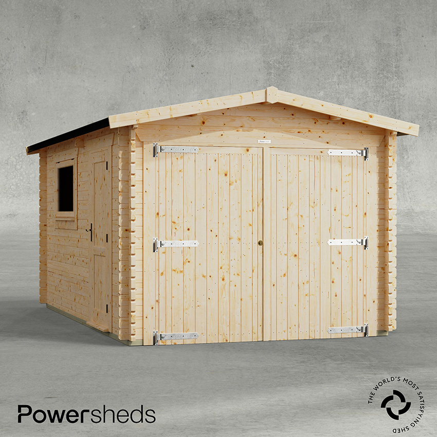 Powersheds Apex Garage Log Cabin - 44mm Powersheds Apex Garage Log Cabin - 44mm
