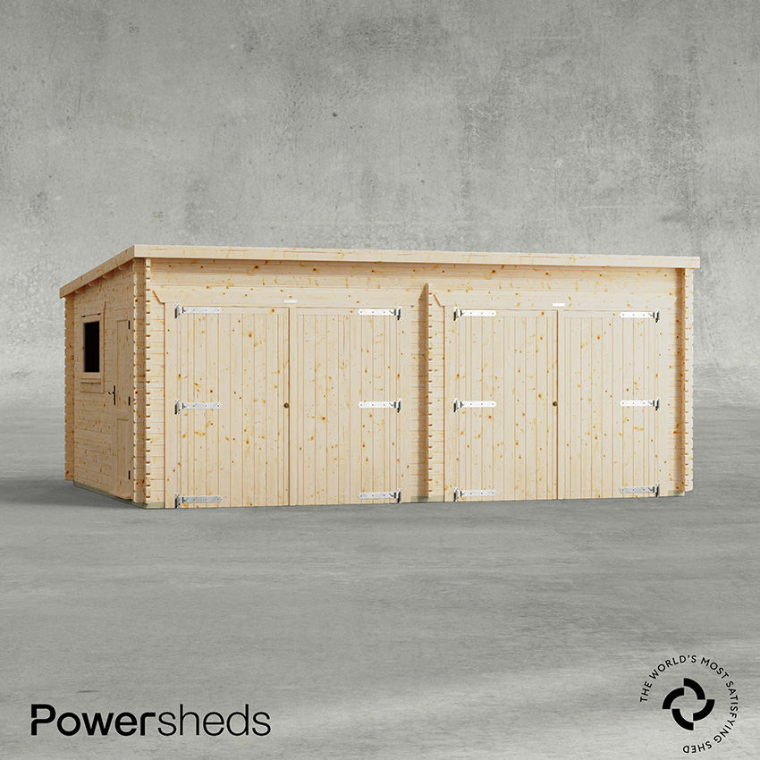 Powersheds Pent Double Garage Log Cabin - 44mm Powersheds Pent Double Garage Log Cabin - 44mm
