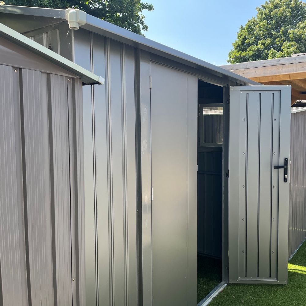 8x6 Brentvale Premium Apex Metal Shed - Grey - Ex-Display Model 8x6 Brentvale Premium Apex Metal Shed - Grey - Ex-Display Model