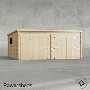 Powersheds Pent Double Garage Log Cabin - 44mm