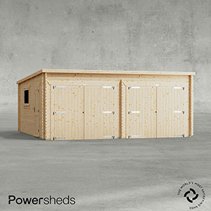 Powersheds Pent Double Garage Log Cabin - 44mm