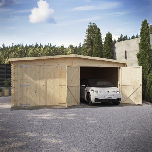 Powersheds Apex Double Garage Log Cabin - 44mm